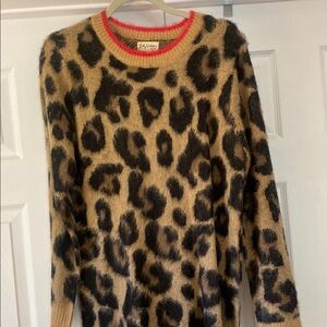 Leopard Print Sweater Dress with Red Trim